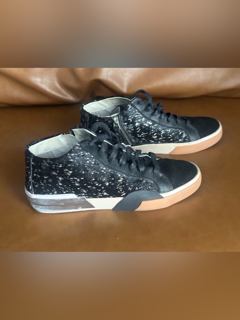 Dolce Vita Zoel Black Speckle calf hair High-Top Sneakers with Silver Trim